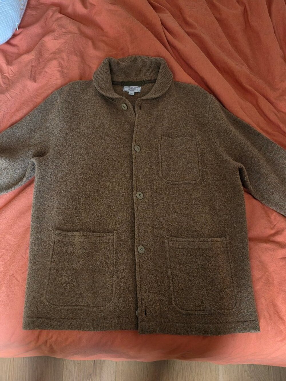 Wallace & Barnes Shawl Collar Knit Chore Jacket Cardigan | Brown Size L